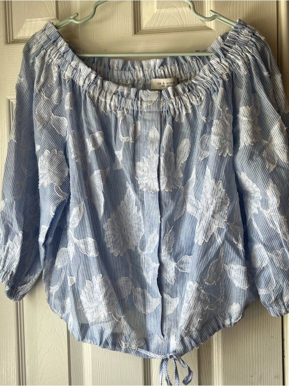 Lola & Sophie Blue and White Striped Floral Off-Shoulder Tunic